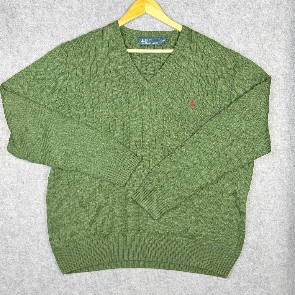 Polo Ralph Lauren Mens XXL Tussah Pure Silk Cable Knit Sweater Old Money Green